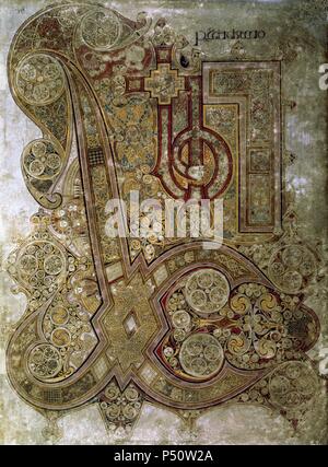 Il Libro di Kells. Chi Rho monogramma. Folio 34r. Viii secolo. Biblioteca del Trinity College. Dublino. L'Irlanda. Foto Stock