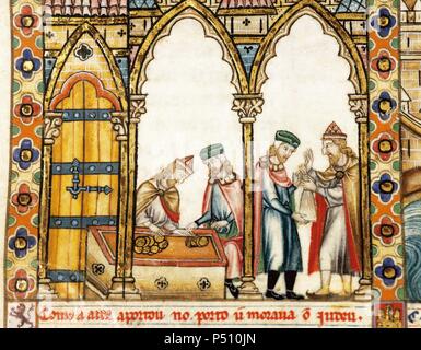 Cantigas de Santa Mari'a (cantici di Santa Maria). Regno di Alfonso X di Castiglia, "saggi" (1221-1284). Banchieri ebraica biblioteca di El Escorial. Madrid. Spagna. Il patrimonio nazionale. Foto Stock