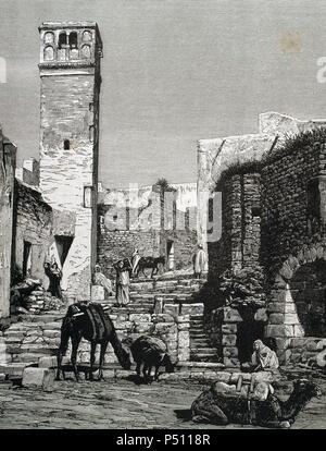 Storia della Tunisia. Xix secolo. El Kef. Incisione, 1887. Foto Stock