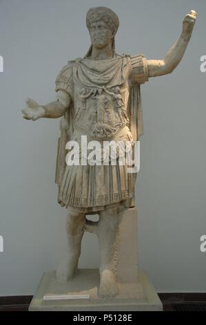 Publio Aelio Adriano (76-138). Imperatore romano (117-138). Statua. Il marmo. Museo archeologico di Olympia. La Grecia. Foto Stock