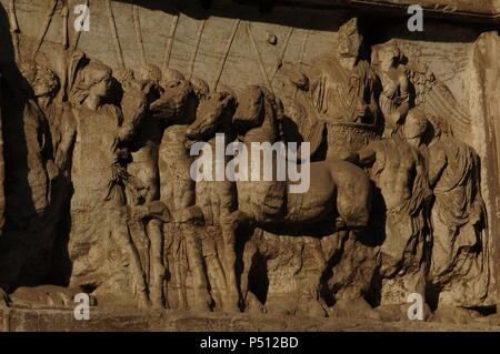 L'Italia. Roma. Arco di Tito. I secolo d.c. Costruito da Romano Imperatore Domiziano a Via Sacra. Sollievo. Dettaglio. Foto Stock