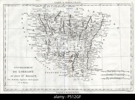 1780 Bonne mappa dell'Alsazia ^ Lorainne, Francia - Geographicus - AlcaseLoraine-bonne-1780. Foto Stock