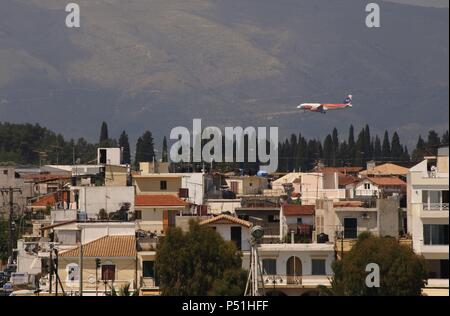 La Grecia. Zacinto (Zante). Vista parziale e un aereo sorvolo della città. Isola di Zante. Isole Ionie. Foto Stock