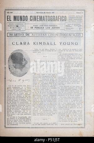 Revista de cine el mundo cinematográfico, número 8, Barcellona, 20 febrero 1919. Artículo en portada sobre la actriz norteamericana Clara Kimball Young (Chicago, 1890-Los Angeles, 1960). Foto Stock
