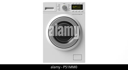 Vestiti servizio lavanderia. Lavaggio, la macchina asciugatrice di taglio isolato su sfondo bianco, vista frontale. 3d illustrazione Foto Stock
