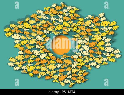 La carta cinese stile taglio nuvole e sole o luna Illustrazione Vettoriale