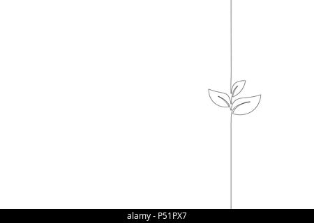 Singola linea continua arte germoglio crescente. Foglie di piante di crescere seme terreno piantina eco farm naturale concept design di uno schizzo schizzo illustrazione vettoriale Illustrazione Vettoriale