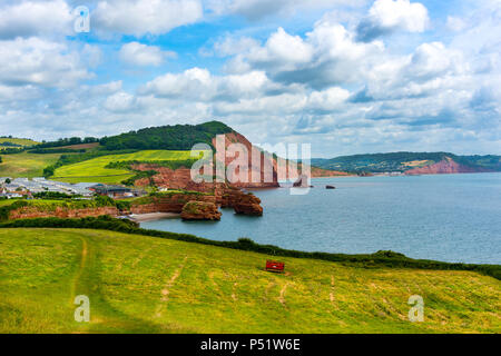 Ladram Bay tra Budleigh Salterton e Sidmouth, East Devon, Regno Unito Foto Stock