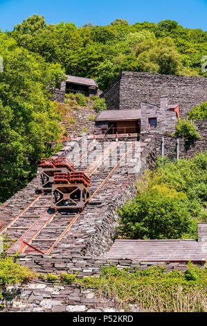 Miniera di ardesia tramvia pendenza llanberis Galles del Nord. Foto Stock