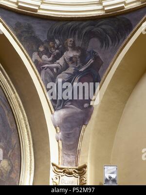 ARTE SIGLO XVIII. ESPAÑA. LUZÁN, José (Zaragoza, 1710-1785). Pintor español formado en Italia, gracias al mecenazgo de la familia Pignatelli, aristócratas aragonesi. 'DEBORA'. Pintura mural de n.a. de las PECHINAS. La Iglesia DE SAN MIGUEL DE LOS NAVARROS. Saragozza. Aragón. Foto Stock