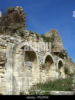 La Siria. Chiesa dei crociati all'interno della Cittadella di Salah Ed-Din o castello di Saladino. Vicino a Laodicea. Sito del Patrimonio Culturale Mondiale dell'UNESCO. Foto Stock