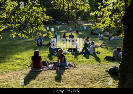 Una serata di sole in una calda giornata estiva in St James Park in giugno Foto Stock