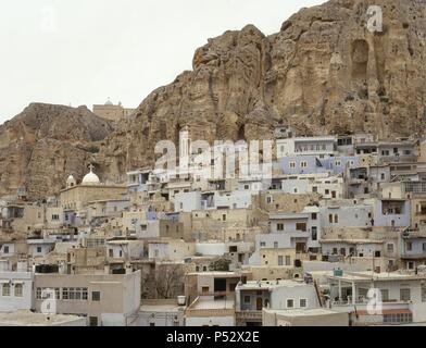 La Siria. Ma"loula. Città costruita nelle aspre montagne. Il villaggio dove l aramaico Occidentale è ancora parlato. Vicino Oriente. Foto prima di siria guerra civile. Foto Stock