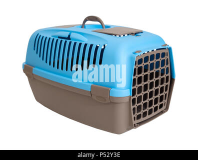 Per il trasporto in plastica per animali bianco su sfondo isolato Foto Stock