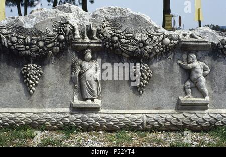 Arte romana. La Turchia. Sarcophaghus. Sollievo. Dettaglio. Museo della città di Mileto. Foto Stock