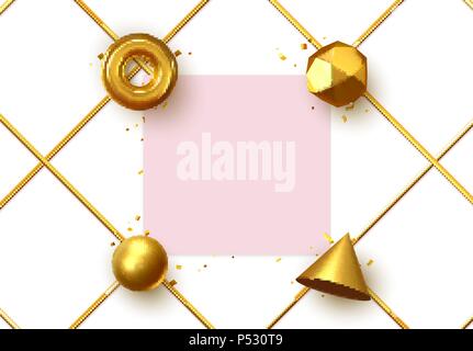 Cornice luminosa con 3d elementi geometrici con posto per il testo. Art design minimale Illustrazione Vettoriale