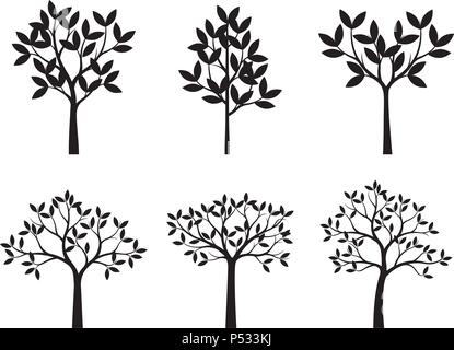 Insieme di alberi di nero. Illustrazione Vettoriale. Illustrazione Vettoriale