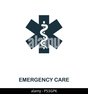 Cura di emergenza e la relativa icona. Linea di icona di stile design. UI. Illustrazione della cura di emergenza e la relativa icona. Pittogramma isolato su bianco. Pronto per l'uso nella progettazione web, applicazioni software, stampa. Foto Stock