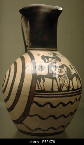 Arte greche. Tardo periodo geometrico. Oinochoe in ceramica. Due cavalli. Per Atributed; il cerchio concentrico di gruppo. 725 BC. British Museum. Londra. In Inghilterra. Regno Unito. Foto Stock