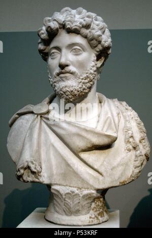 Marco Aurelio (121-180 AD). Imperatore romano (161-180). Antonine dinastia. Busto. Il marmo. 160-170 d.c. Dal Cireneo, Nord Africa. British Museum. Londra. In Inghilterra. Regno Unito. Foto Stock