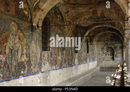 Repubblica di Albania. Moscopole. Affreschi al exonarthex di la chiesa di San Nicola. Il XVIII secolo. Dai fratelli Kostandin e Athanas Zografi. Foto Stock