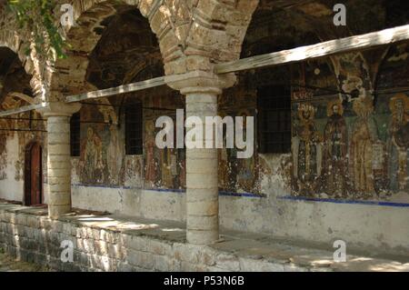 Repubblica di Albania. Moscopole. Affreschi al exonarthex di la chiesa di San Nicola. Il XVIII secolo. Dai fratelli Kostandin e Athanas Zografi. Foto Stock