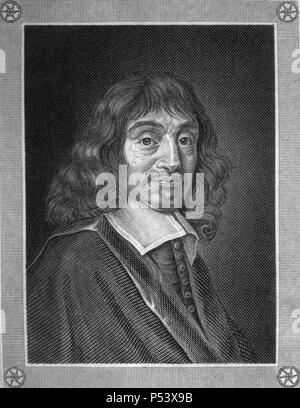 René Descartes (650), filósofo, matemático y fisico francés. Grabado de 1857. Foto Stock