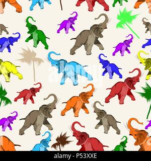 Vector seamless pattern con elefante asiatico Illustrazione Vettoriale