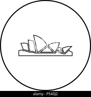 La Sydney Opera House e icona di colore nero in cerchio profilo rotondo Illustrazione Vettoriale