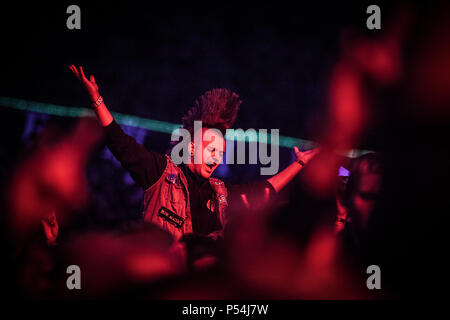 Danimarca Copenhagen - Giugno 23, 2018. Heavy Metal tifosi assistere a un concerto dal vivo con la Scottish pirate metal band Alestorm durante Copenhell 2018 a Copenaghen. (Photo credit: Gonzales Photo - Christian Hjorth). Foto Stock