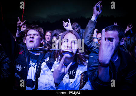 Danimarca Copenhagen - Giugno 23, 2018. Heavy Metal tifosi assistere a un concerto dal vivo con la Scottish pirate metal band Alestorm durante Copenhell 2018 a Copenaghen. (Photo credit: Gonzales Photo - Christian Hjorth). Foto Stock