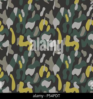 Motivo mimetico senza giunture di sfondo illustrazione vettoriale. Militare classico stile di abbigliamento. Camo ripetere la texture shirt stampa. Grigio kaki nero giallo Illustrazione Vettoriale