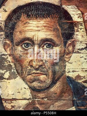 L'Egitto. Periodo romano. Fayum mummia ritratti. Man. Pittura ad encausto. Periodo copto. Fine del I secolo d.c. Museo Puskin. Mosca. La Russia. Foto Stock