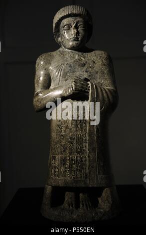 Arte mesopotamica Gudea, un righello (ensi) dello stato di Lagash in Mesopotamia meridionale che regola ca 2144-2124 A.C. Telloh. Sumer. Ny Carlsberg Glyptotek. La Danimarca. Foto Stock