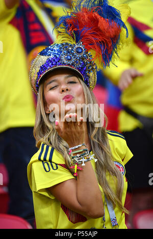 Kazan, Russland. Il 24 giugno 2018. femmina ventola colombiano, appassionato di calcio, giovane donna femmina. Polonia (PO) -Kolumbia (COL) 0-3, Turno preliminare, gruppo C, corrispondono 31 su 24.06.2018 a Kazan, Kazan Arena. Coppa del Mondo di Calcio 2018 in Russia dal 14.06. - 15.07.2018. | Utilizzo di credito in tutto il mondo: dpa/Alamy Live News Foto Stock