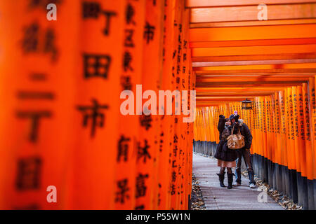 Torii gate a Fushimi Inari-Taisha santuario,Kyoto, Giappone Foto Stock