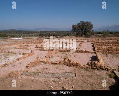 ARTE ROMANO. ESPAÑA. Yacimiento Arqueológico de caparra. Antigua ciudad de época prerromana. Situada en la antigua provincia romana de Lusitania. Atravesada por la calzada romana llamada Vía de la Plata. Ristoranti de época romana. Provincia de Cáceres. Extremadura. Foto Stock