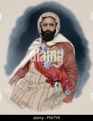 Abdelkader El Djezairi (1808-1883). Politico algerino e militari. Incisione, 1887. Colorati. Foto Stock