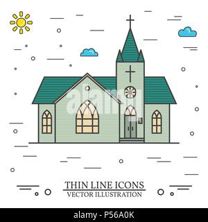 Vettore di linea sottile chiesa icona. Per il web design e applicazione di interfaccia, utile anche per infographics. Illustrazione Vettoriale. Illustrazione Vettoriale