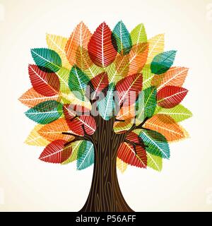 Albero con texture di legno e colore di autunno foglie. Concetto illustrazione per la cura per l ambiente o Natura progetto di guida. EPS10 vettore. Illustrazione Vettoriale