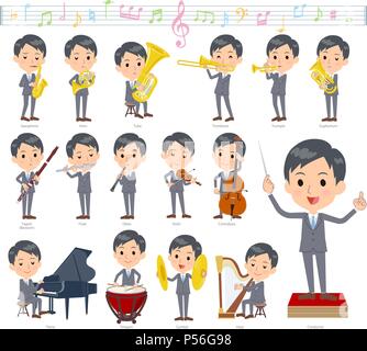 Un gruppo di uomini a spettacoli di musica classica.Ci sono le azioni da svolgere vari strumenti come gli strumenti a corda e strumenti a fiato.è il vettore Illustrazione Vettoriale