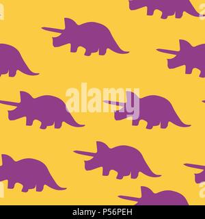 Dinosauro triceratops modello silhouette perfetta. Illustrazione Vettoriale. Viola i dinosauri su sfondo arancione. Illustrazione Vettoriale