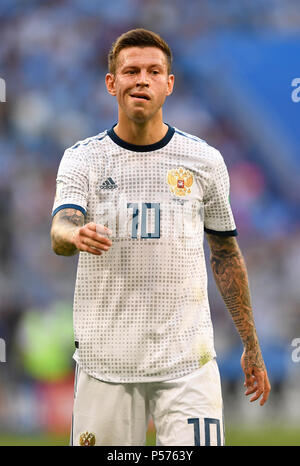 Samara, Russia. Il 25 giugno, 2018. Calcio: Coppa del Mondo di stadi di gruppo, gruppo A, 3° giornata Uruguay vs Russia, a Samara Stadium. In Russia la Fëdor Smolov reagisce. Credito: Marius Becker/dpa/Alamy Live News Foto Stock