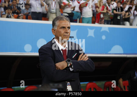 (180625) -- SARANSK, Giugno 25, 2018 (Xinhua) -- all'Iran il capo allenatore Carlos Queiroz è visto durante il 2018 Coppa del Mondo FIFA Gruppo B match tra Iran e il Portogallo in Saransk, Russia, Giugno 25, 2018. (Xinhua/Ye Pingfan) Foto Stock