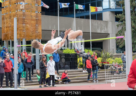 Giugno 23, 2018; Uomini Salto in alto al via Takeover, Olympic Plaza, centro di Calgary, Alberta, Canada. Foto Stock