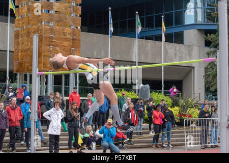 Giugno 23, 2018; Uomini Salto in alto al via Takeover, Olympic Plaza, centro di Calgary, Alberta, Canada. Foto Stock