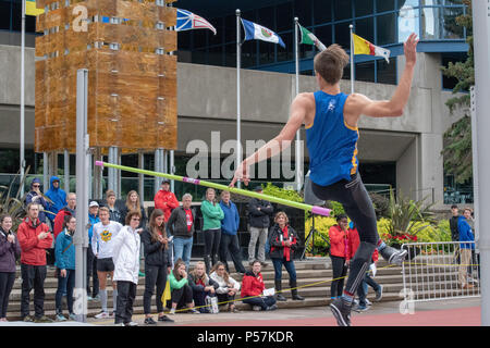 Giugno 23, 2018; Uomini Salto in alto al via Takeover, Olympic Plaza, centro di Calgary, Alberta, Canada. Foto Stock