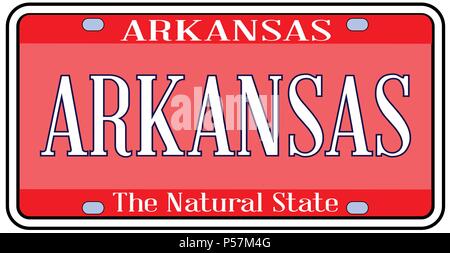 Arkansas state la targa con i colori della bandiera di stato con Arkansas testo su sfondo bianco Illustrazione Vettoriale