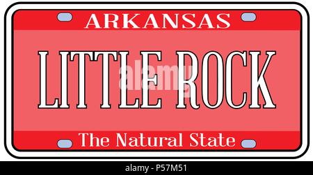 Arkansas state la targa con i colori della bandiera di stato con la capitale Little Rock il testo su sfondo bianco Illustrazione Vettoriale