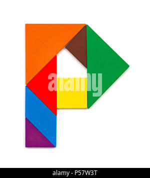 Tangram una forma come una lettera P su sfondo bianco Foto Stock